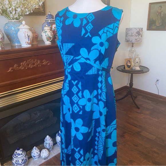 Vintage Sears Hawaiian Fashions • Blue Tropical Floral Maxi Dress • Size 16 - Picture 2 of 8